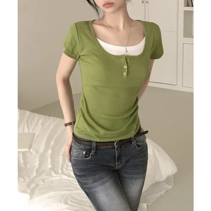 レイヤード風 ヘンリーネック 半袖Ｔシャツ | VIVID LADY | 詳細画像16 