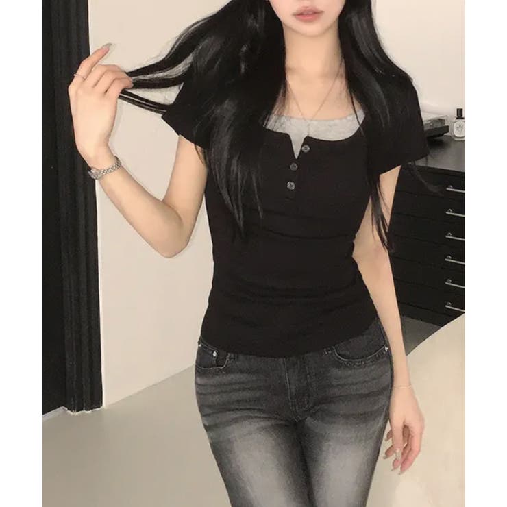 レイヤード風 ヘンリーネック 半袖Ｔシャツ | VIVID LADY | 詳細画像20 