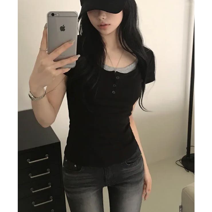 レイヤード風 ヘンリーネック 半袖Ｔシャツ | VIVID LADY | 詳細画像21 