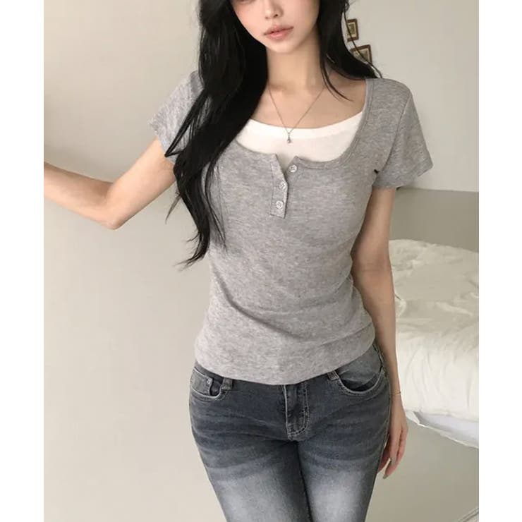 レイヤード風 ヘンリーネック 半袖Ｔシャツ | VIVID LADY | 詳細画像22 