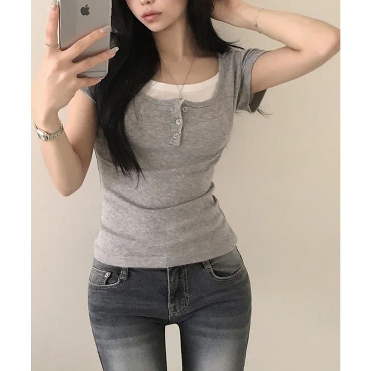 レイヤード風 ヘンリーネック 半袖Ｔシャツ | VIVID LADY | 詳細画像24 