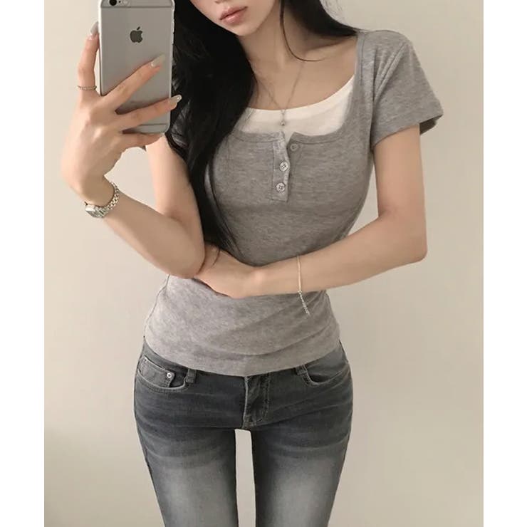 レイヤード風 ヘンリーネック 半袖Ｔシャツ | VIVID LADY | 詳細画像25 