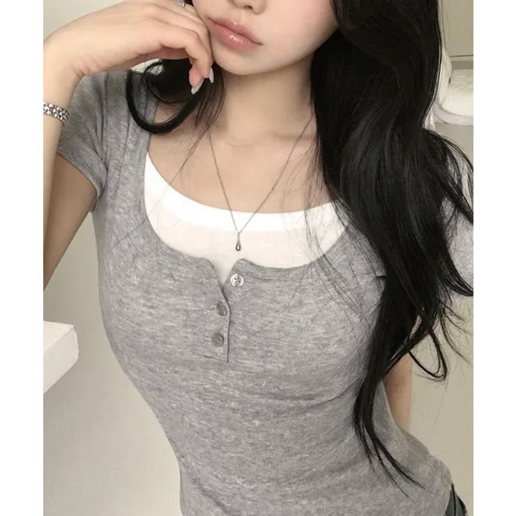 レイヤード風 ヘンリーネック 半袖Ｔシャツ | VIVID LADY | 詳細画像26 