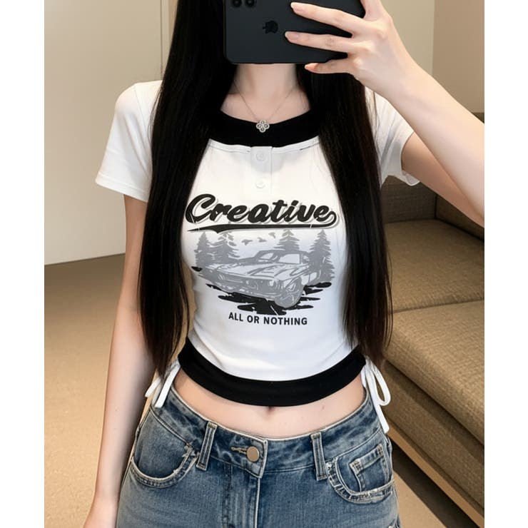 レイヤード風 ドロスト クロップド 半袖Tシャツ | VIVID LADY | 詳細画像3 