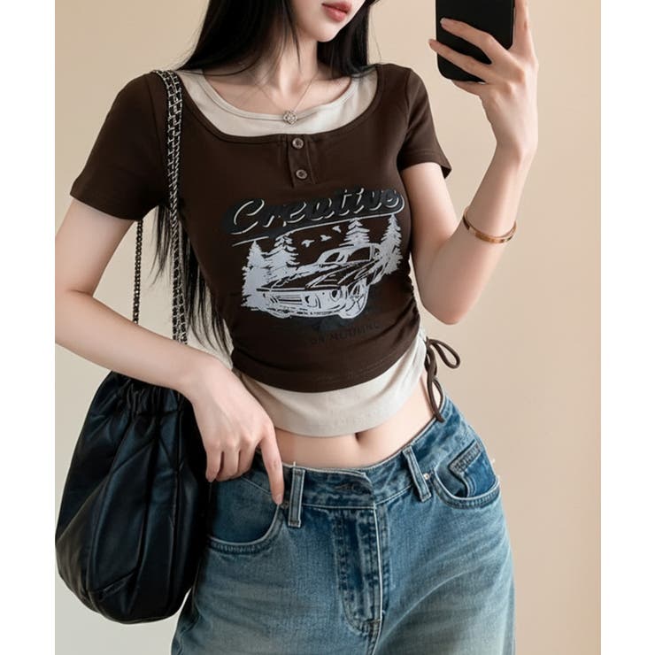 レイヤード風 ドロスト クロップド 半袖Tシャツ | VIVID LADY | 詳細画像10 
