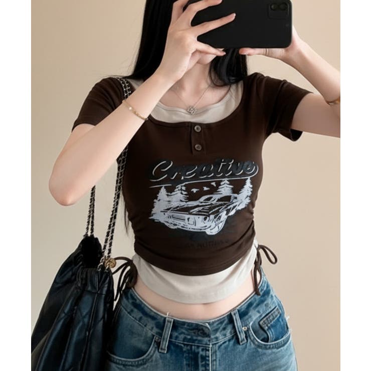 レイヤード風 ドロスト クロップド 半袖Tシャツ | VIVID LADY | 詳細画像11 