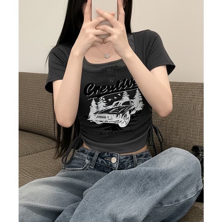 レイヤード風 ドロスト クロップド 半袖Tシャツ | VIVID LADY | 詳細画像13 