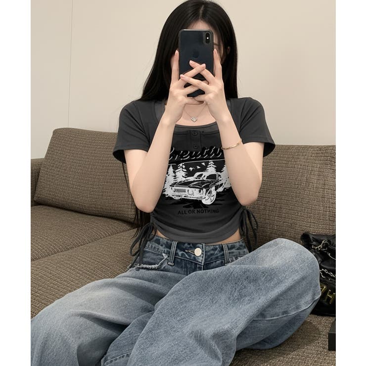 レイヤード風 ドロスト クロップド 半袖Tシャツ | VIVID LADY | 詳細画像14 