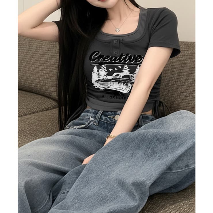 レイヤード風 ドロスト クロップド 半袖Tシャツ | VIVID LADY | 詳細画像15 