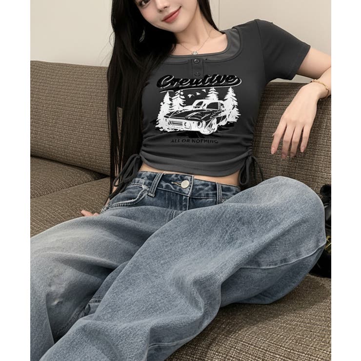 レイヤード風 ドロスト クロップド 半袖Tシャツ | VIVID LADY | 詳細画像16 