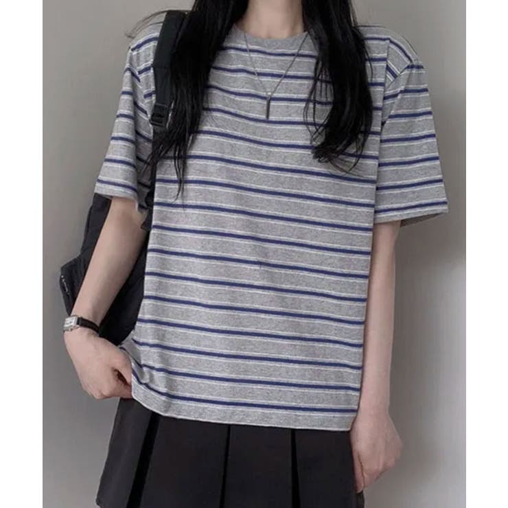 グレー | マルチボーダー オーバーサイズ半袖Tシャツ | VIVID LADY