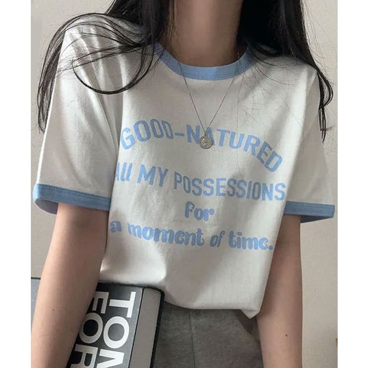 アイボリー | カレッジロゴ リンガー 半袖Ｔシャツ | VIVID LADY