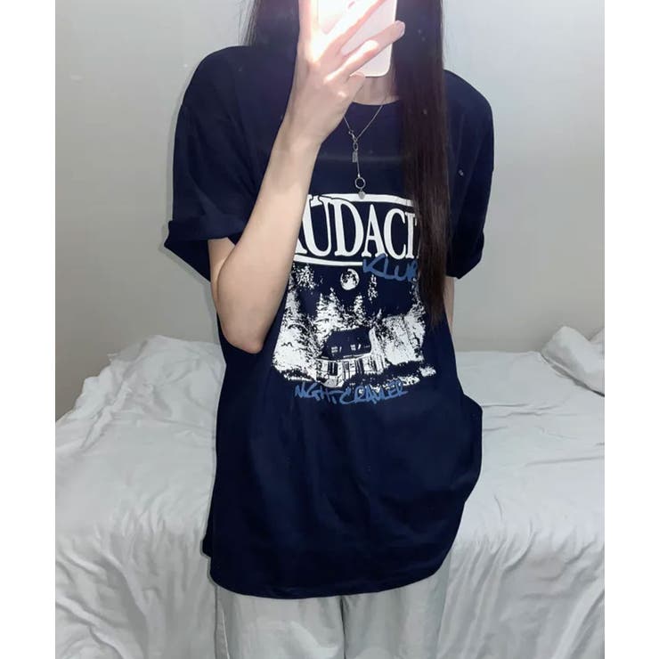 モノクロフォトプリント オーバーサイズ 半袖Tシャツ | VIVID LADY | 詳細画像1 