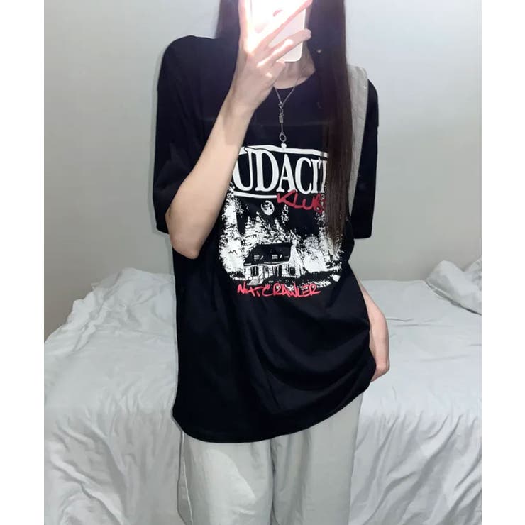 モノクロフォトプリント オーバーサイズ 半袖Tシャツ | VIVID LADY | 詳細画像12 