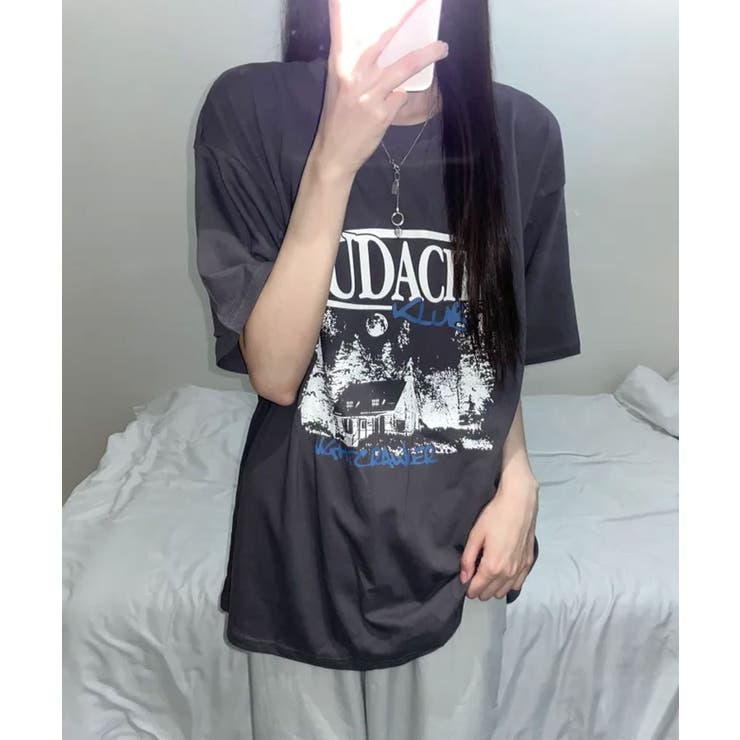 モノクロフォトプリント オーバーサイズ 半袖Tシャツ | VIVID LADY | 詳細画像7 
