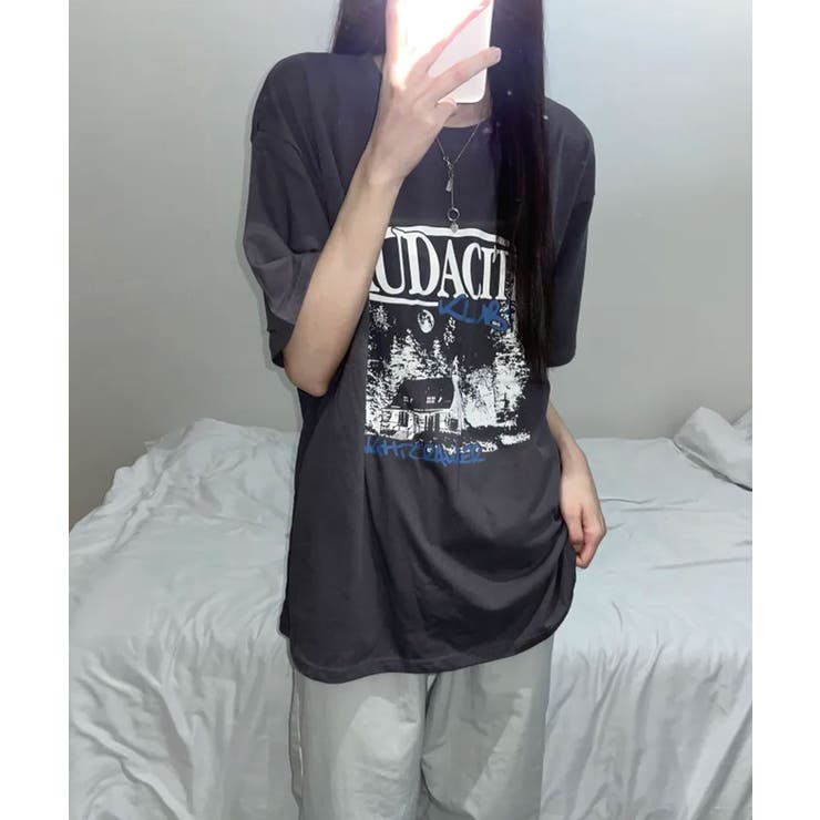 モノクロフォトプリント オーバーサイズ 半袖Tシャツ | VIVID LADY | 詳細画像8 