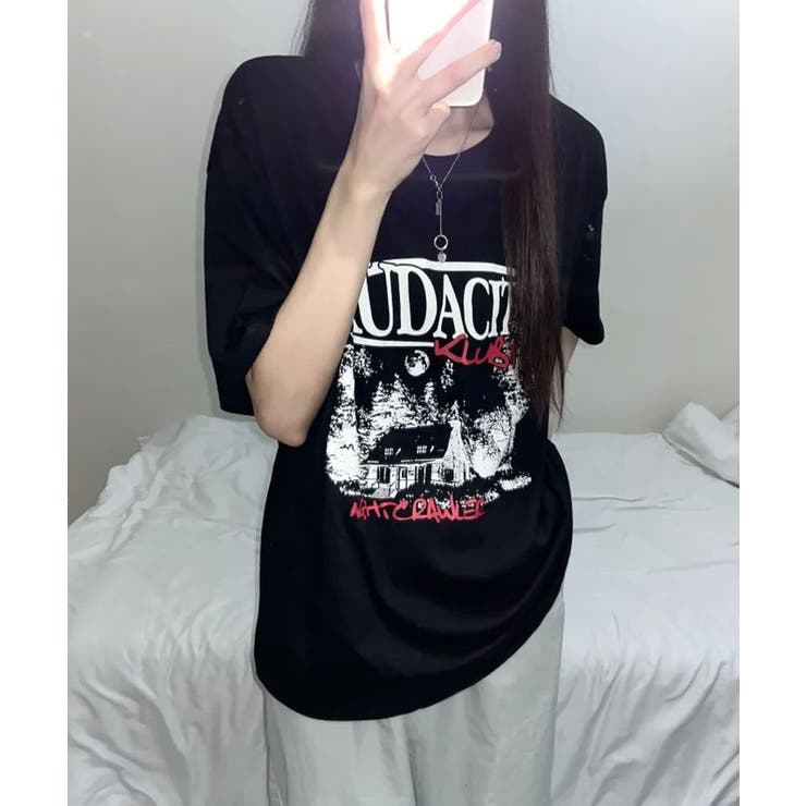 モノクロフォトプリント オーバーサイズ 半袖Tシャツ | VIVID LADY | 詳細画像9 