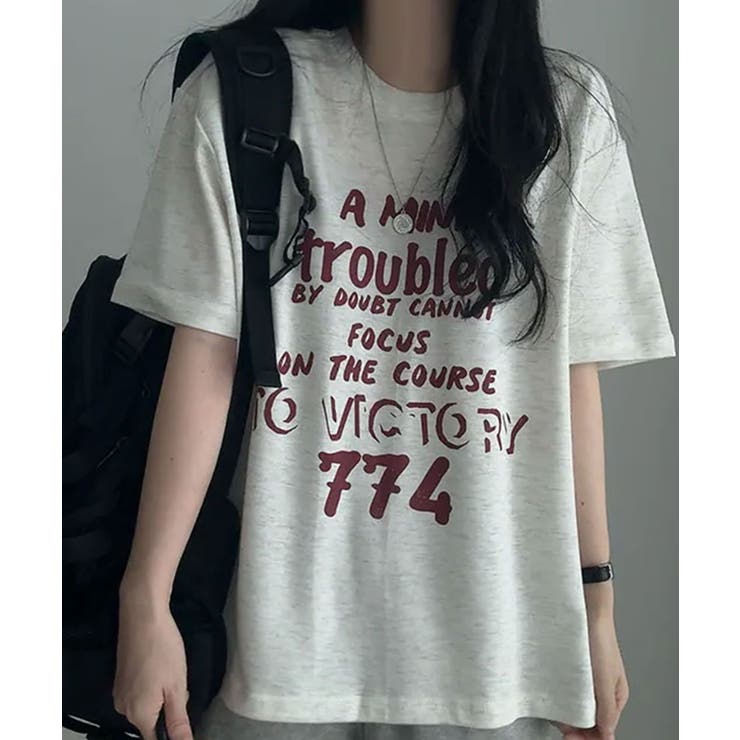 ライトベージュ | ヴィンテージロゴ オーバーサイズ 半袖Tシャツ | VIVID LADY