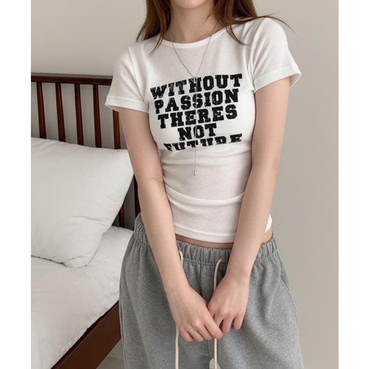 英字プリント スリムフィット 半袖Tシャツ | VIVID LADY | 詳細画像1 