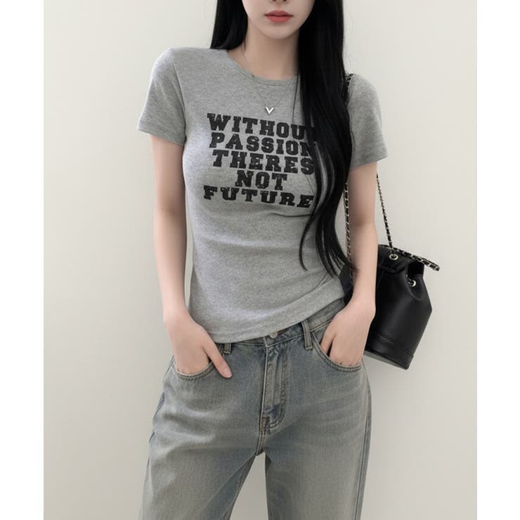 英字プリント スリムフィット 半袖Tシャツ | VIVID LADY | 詳細画像7 