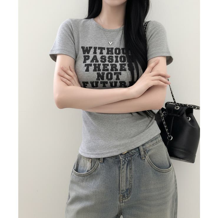 英字プリント スリムフィット 半袖Tシャツ | VIVID LADY | 詳細画像8 