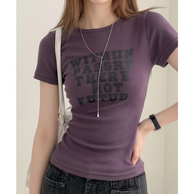 英字プリント スリムフィット 半袖Tシャツ | VIVID LADY | 詳細画像11 