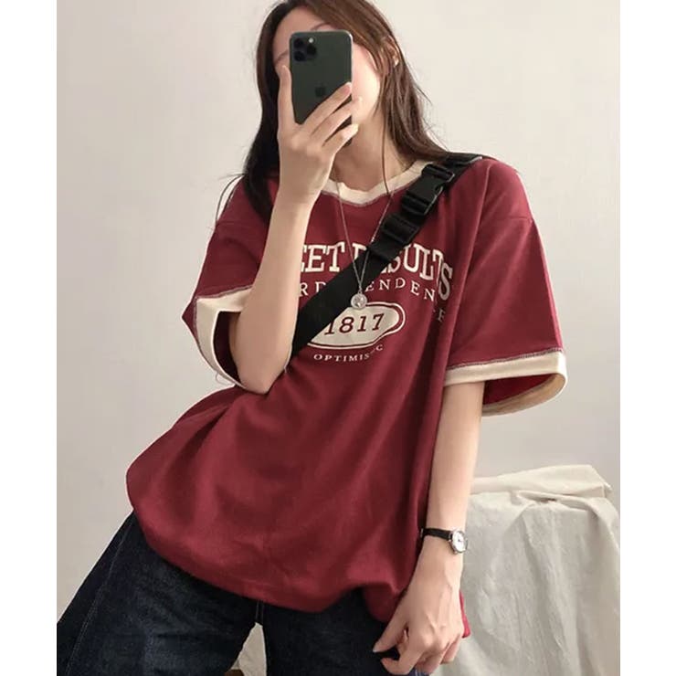 バイカラー カレッジロゴ オーバーTシャツ | VIVID LADY | 詳細画像3 