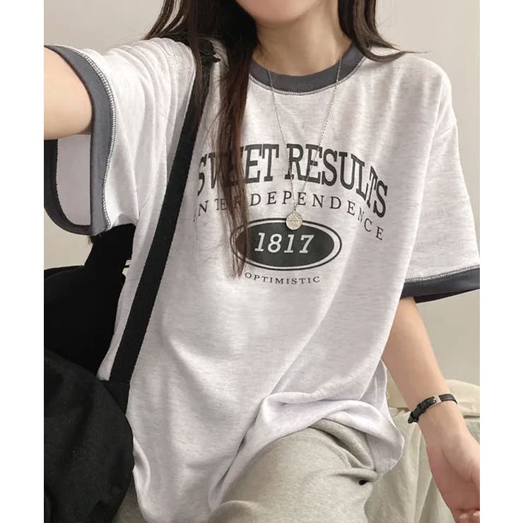 バイカラー カレッジロゴ オーバーTシャツ | VIVID LADY | 詳細画像7 