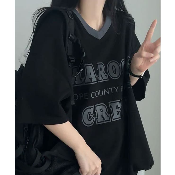 カレッジロゴ Vネック オーバーサイズ 半袖Tシャツ | VIVID LADY | 詳細画像10 