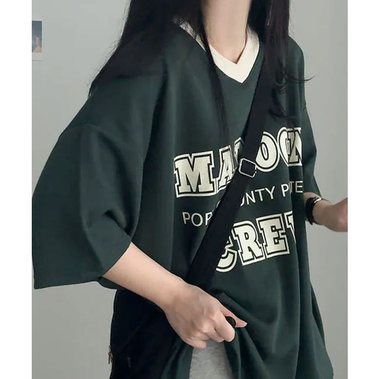 カレッジロゴ Vネック オーバーサイズ 半袖Tシャツ | VIVID LADY | 詳細画像7 
