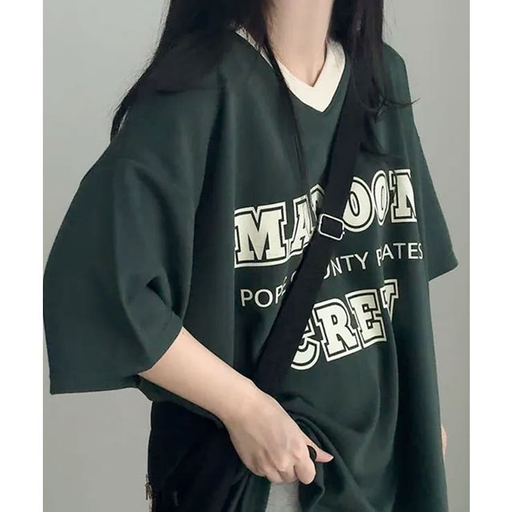 カレッジロゴ Vネック オーバーサイズ 半袖Tシャツ | VIVID LADY | 詳細画像8 