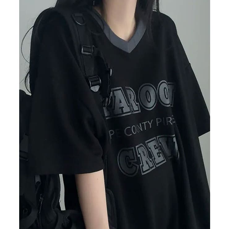 カレッジロゴ Vネック オーバーサイズ 半袖Tシャツ | VIVID LADY | 詳細画像9 