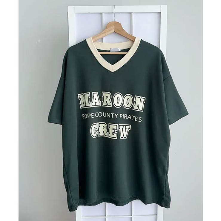 カレッジロゴ Vネック オーバーサイズ 半袖Tシャツ | VIVID LADY | 詳細画像11 