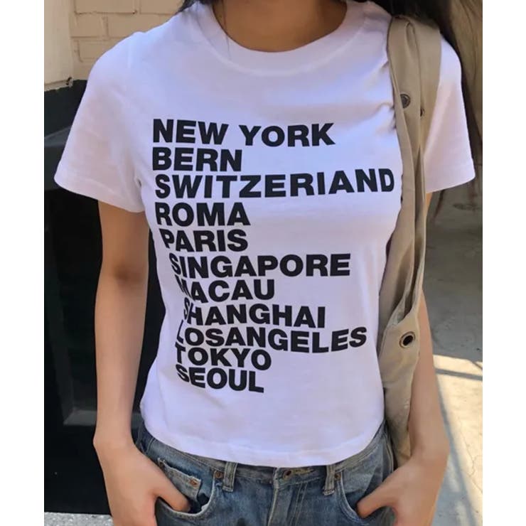 ホワイト | シティロゴプリント コットン半袖Tシャツ | VIVID LADY