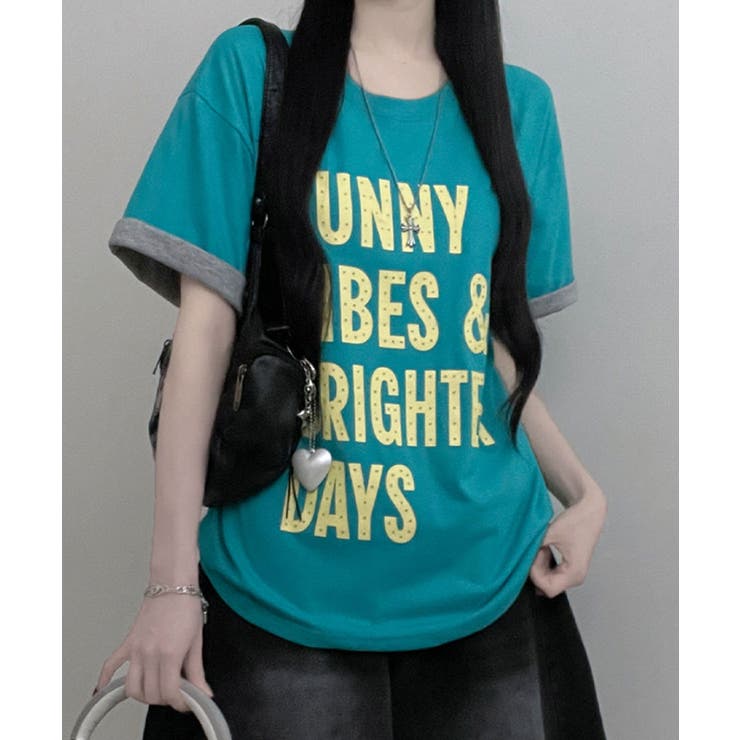 ブルー | レトロロゴ ボクシー半袖Tシャツ | VIVID LADY