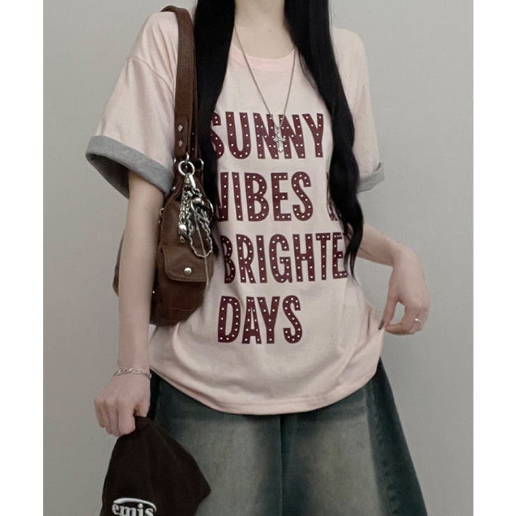 ピンク | レトロロゴ ボクシー半袖Tシャツ | VIVID LADY