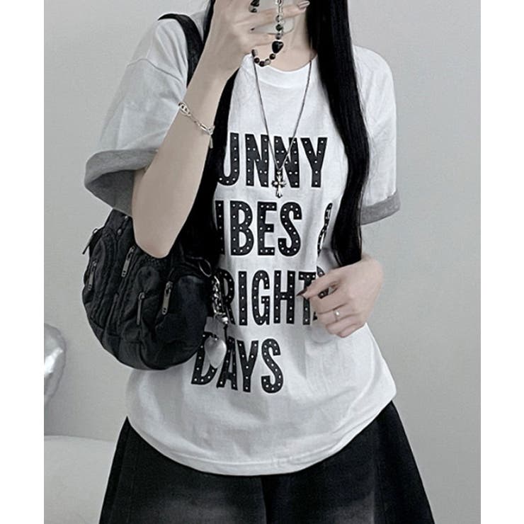 ホワイト | レトロロゴ ボクシー半袖Tシャツ | VIVID LADY