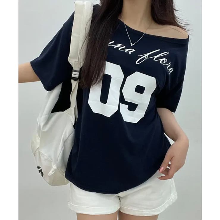 ネイビー | 2WAY ボートネック オーバーフィット 半袖Tシャツ | VIVID LADY