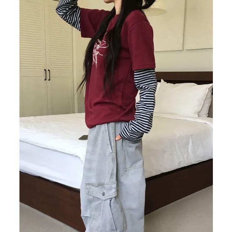 スタープリント ボーダーフェイクレイヤード長袖Tシャツ | VIVID LADY | 詳細画像7 