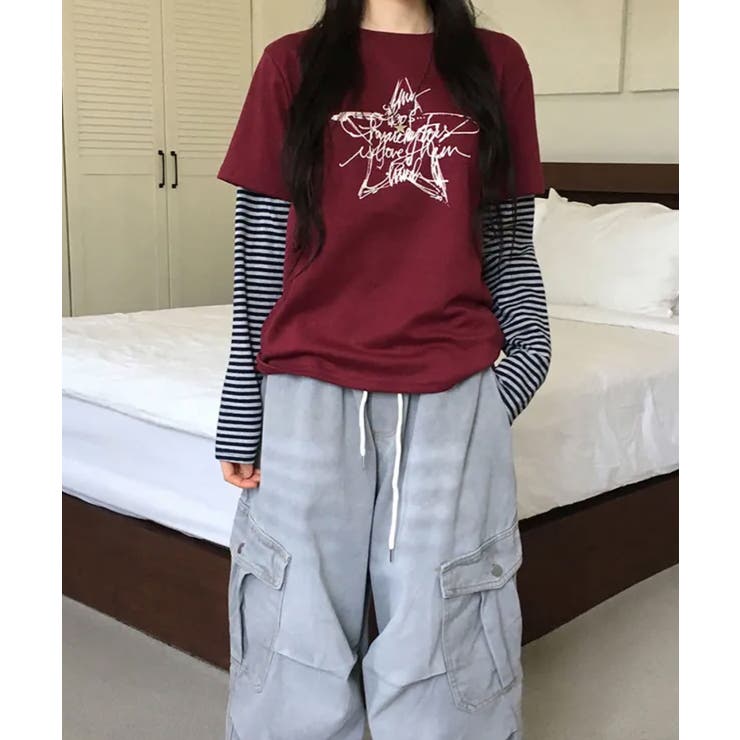 スタープリント ボーダーフェイクレイヤード長袖Tシャツ | VIVID LADY | 詳細画像8 