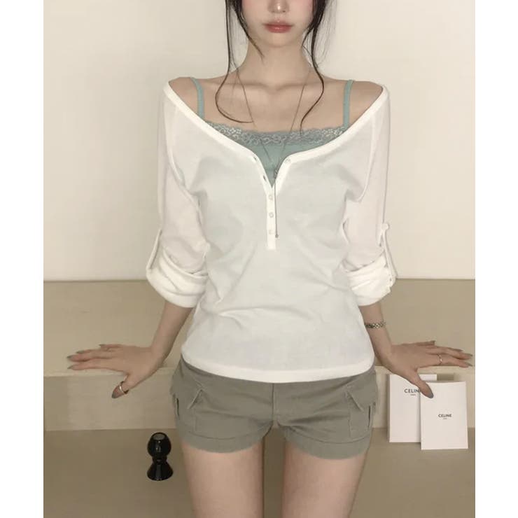 アイボリー | 2WAYロールアップスリーブ ヘンリーネックロングTシャツ | VIVID LADY