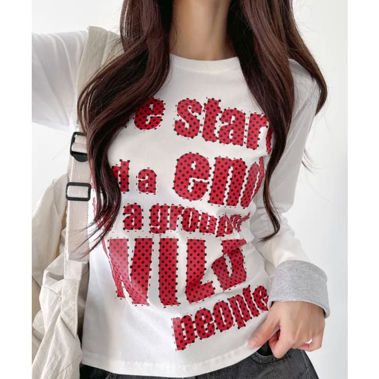 アイボリー | ポップレタリングプリント ロールアップ長袖Tシャツ | VIVID LADY
