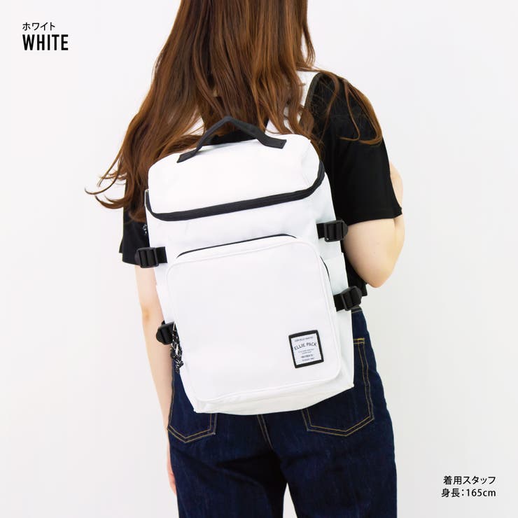 エリー リュック スクエア ボックス型 マチ 大きい レディース 女子 A4対応 フロントポケット 背面ファスナー カジュアル ストリート