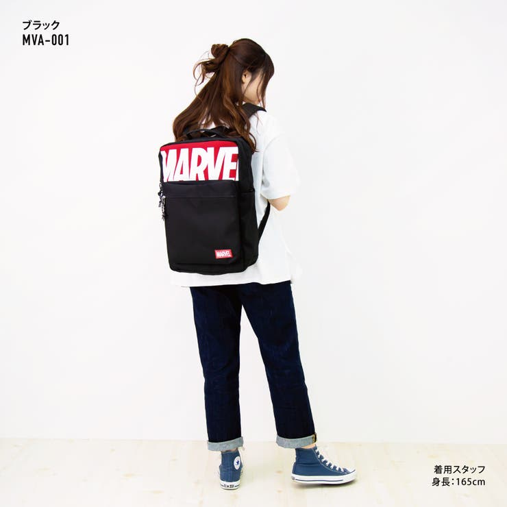 マーベル リュック スクエア ボックス型 マチ 大きい レディース 女子 A4対応 ロゴ カジュアル ストリート