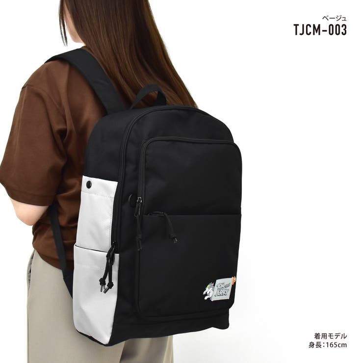 トムとジェリー リュック デイパック 大容量 30L a4 黒 ロゴ 撥水 前 サイド 背面 ポケット 付き シンプル 女子 男子 女の子