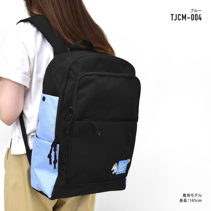トムとジェリー リュック デイパック 大容量 30L a4 黒 ロゴ 撥水 前 サイド 背面 ポケット 付き シンプル 女子 男子 女の子