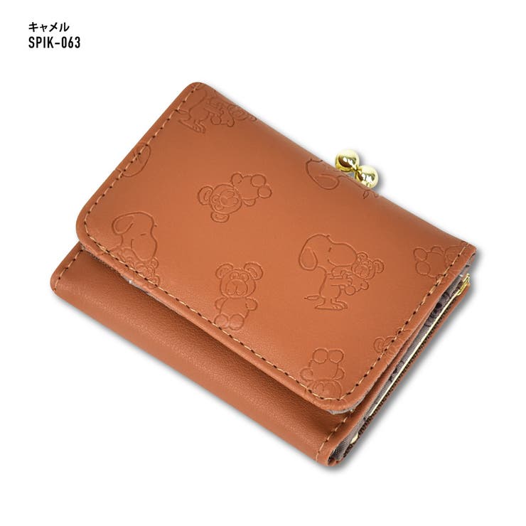 スヌーピー 財布 サイフ 折財布 コンパクト財布 三つ折り 合皮 型押し ティディベア くま がま口 金 小銭入れ 札入 カードケース