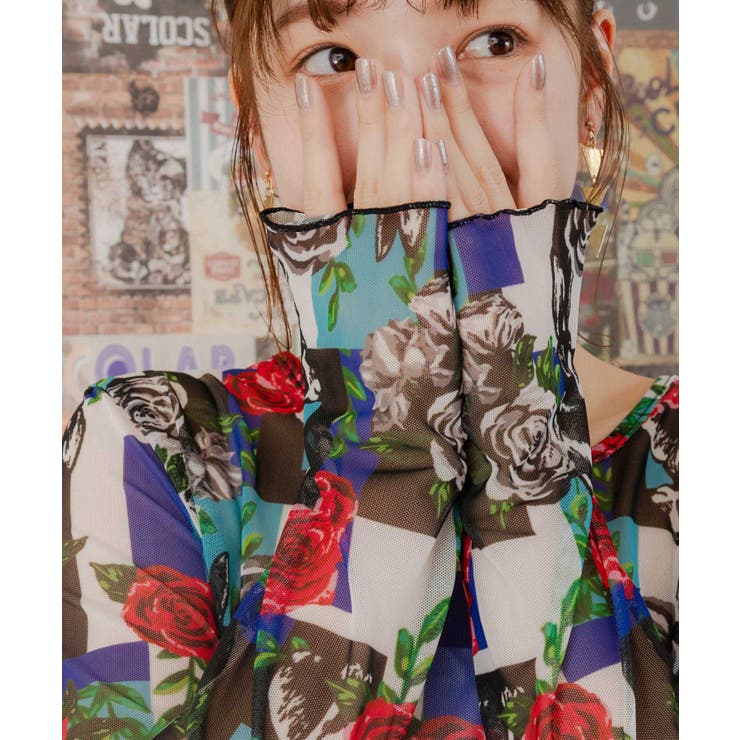 蝶花ネコとウサギ 3柄展開チュールロングスリーブTシャツ[品番
