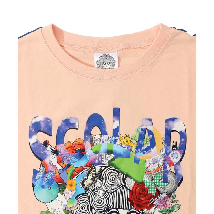 ScoLar - Scolar 花アニマルスカラーちゃん 配色メロウミシンTシャツ 花アニマルスカラーちゃん 配色メロウミシンTシャツ[品番