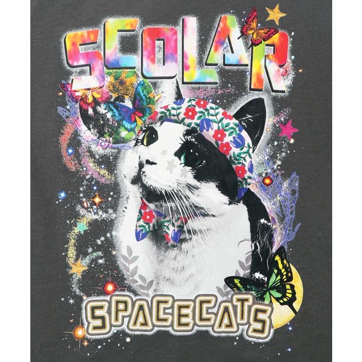宇宙ネコ柄バイカラー切替ワンピース[品番：SRSW0000016]｜ScoLar